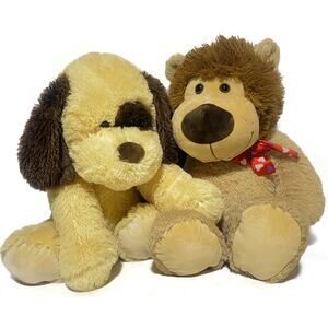 Large Soft and Cuddly Bear & Dog Plush Stuffed Animals Lot of 2